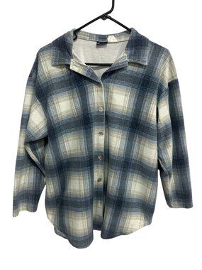 Honors Large Blue White Plaid Lined Button-Up Shirt Cozycore Grandmacore